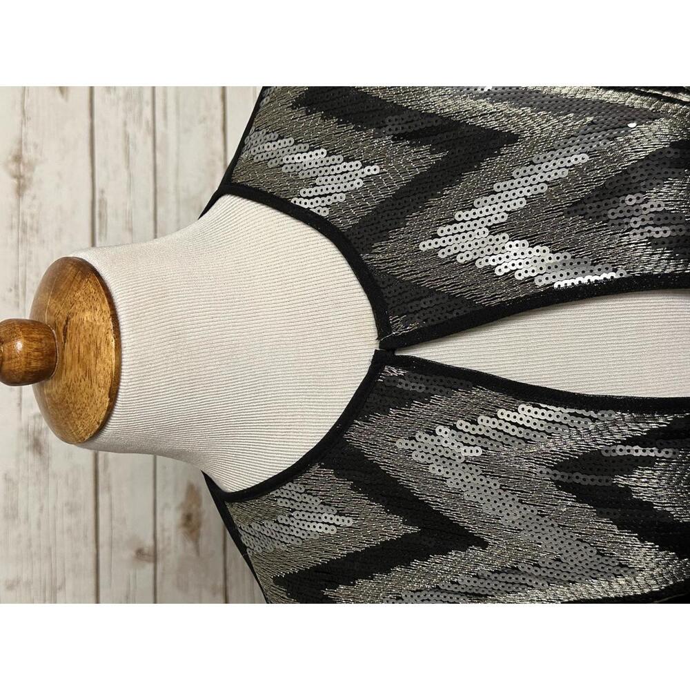 Travelers by Chico's black/silver sequin chevron open front jacket Size 2/L/12 - Picture 6 of 6